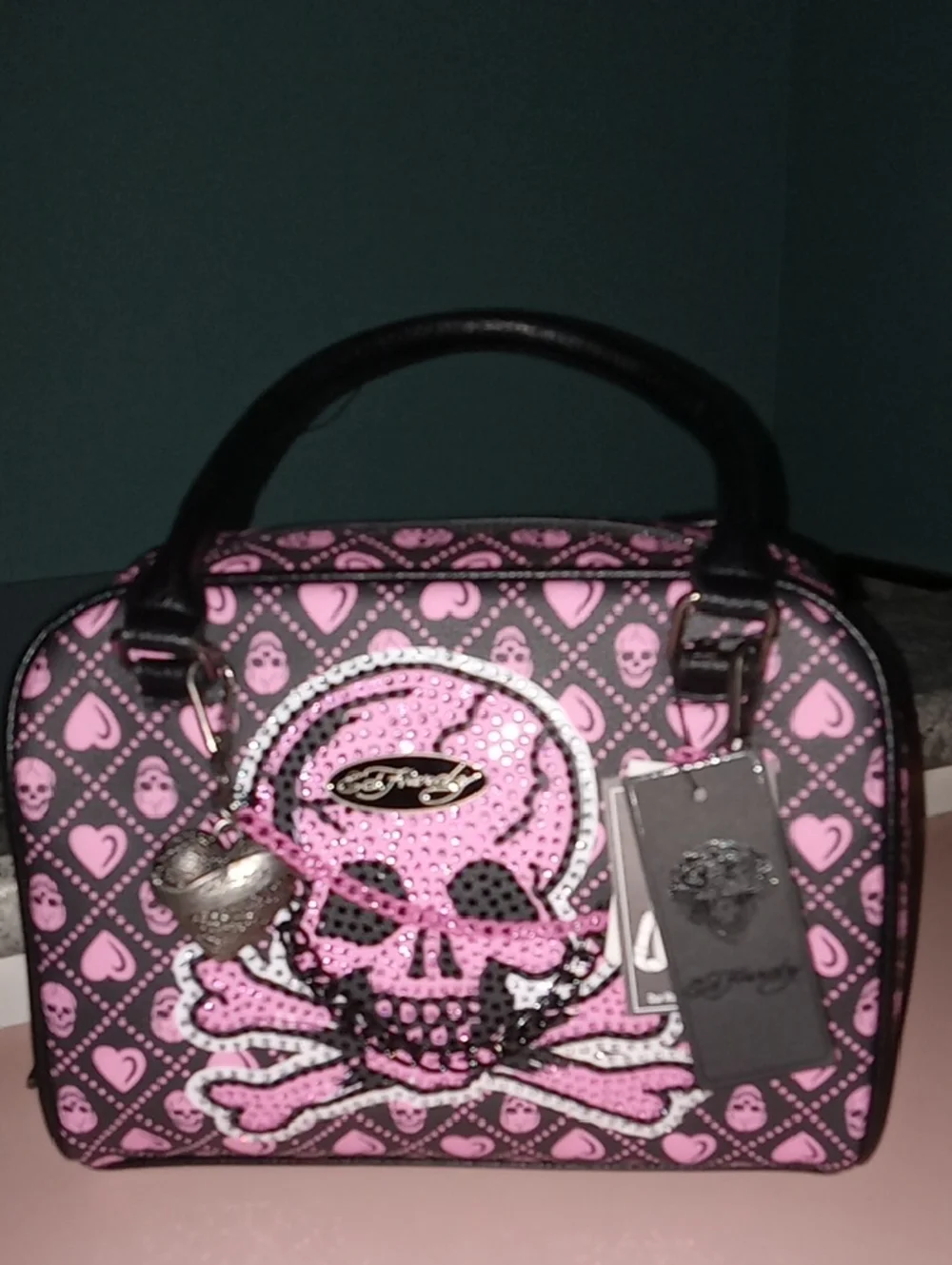 Pink Skull Ed Hardy Rhinestone Satchel NWTS